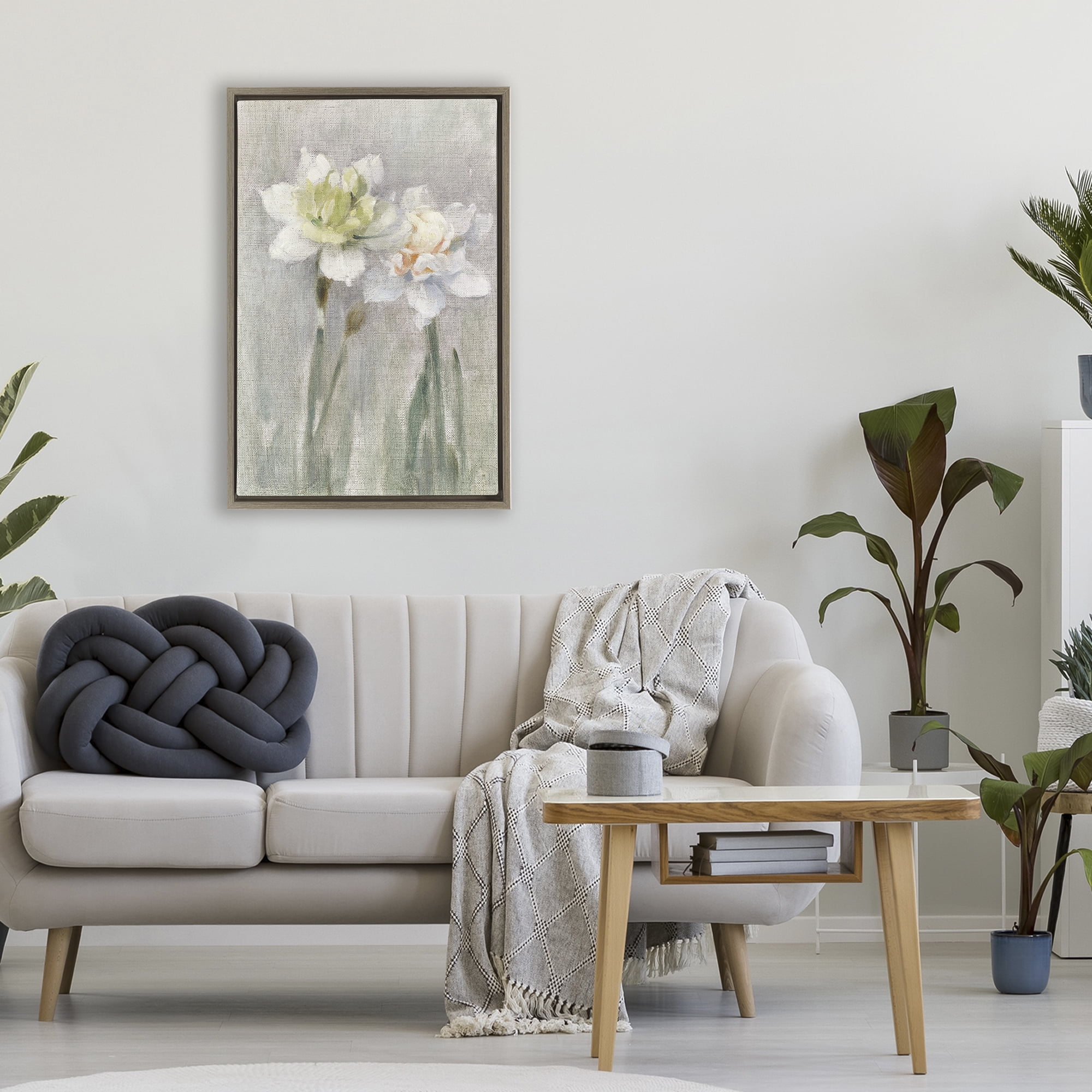 Stupell Industries Twin White Daffodils Brown Framed Floater Canvas Wall Art, design by Stellar Design Studio