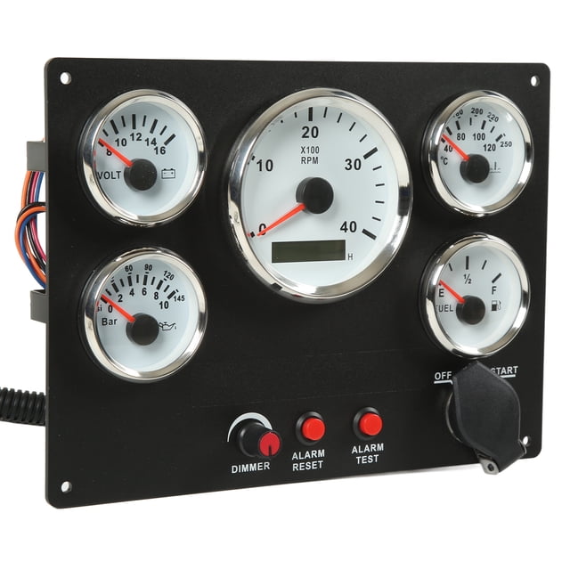 Marine Instrument Panel, Boat Instrument Panel 4000RPM Tachometer Fuel Water Temperature Oil Pressure Meter Voltmeter 5 Dash Gauge Set