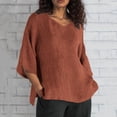 thumbnail image 2 of TYGHBN A Fashionable Casual and Loose V Neck and Linen Solid Color Mid Sleeved T Shirt for Ladies Top Women Loose Women Workout Shirts Womens Athletic Tee Exercise Shirts Women Solid Color Tops for, 2 of 5