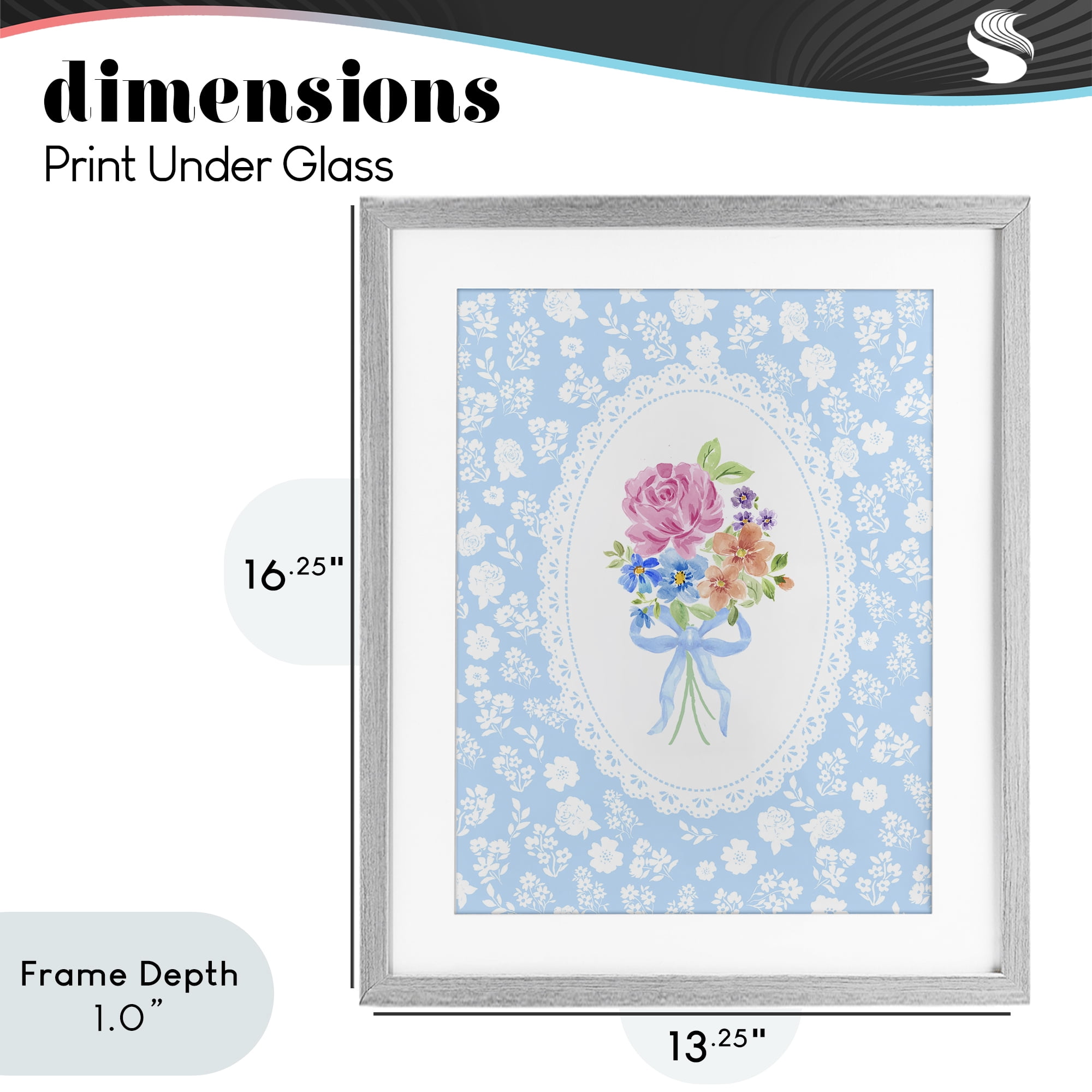 Stupell Industries Blue Feminine Bouquet Gray Framed Print Under Glass, design by Corinne Haig