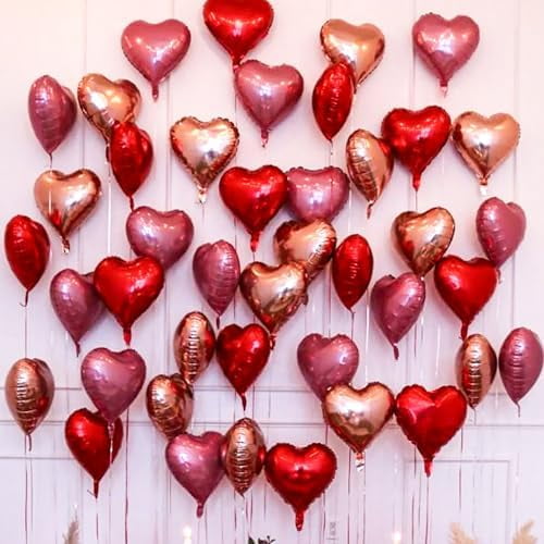 [21 pcs] pink rose and red Balloons 18" a bunch of Heart Love Foil Helium Balloons, Helium Support Valentines Day Birthday Wedding Bridal Engagement Party Anniversary Mother's Day Decorations