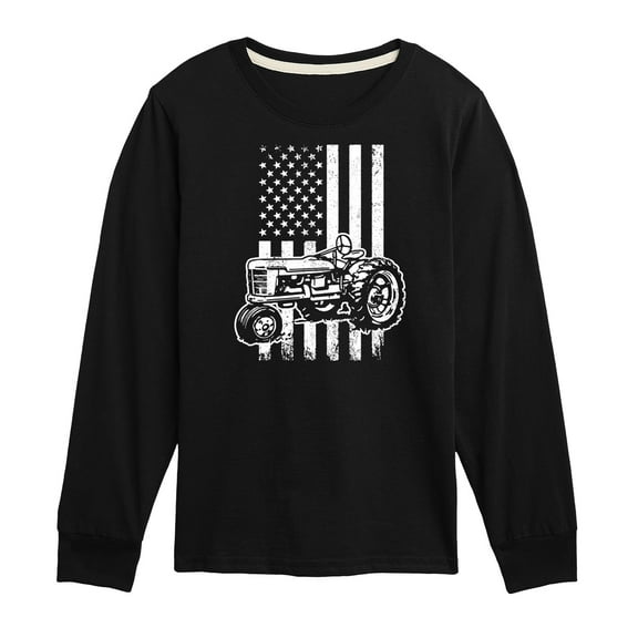 Instant Message - Tractor American Flag - Toddler & Youth Long Sleeve Graphic T-Shirt
