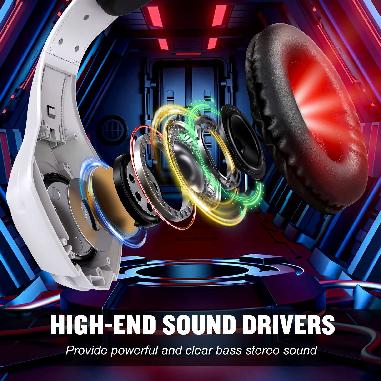 Gaming Headsets Wired for PS5 PS4 Switch Xbox One PC with 3.5MM,RGB Light,Noise Canceling Mic,Surround Sound,Over Ear Muffs Gaming Headphones,White
