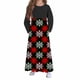 thumbnail image 4 of Vestido de manga larga con cuello redondo para niña, estampado navideño, manga larga, cuello redondo, bolsillos, falda larga informal para adultos, vestido de poliéster para niña., 4 of 5