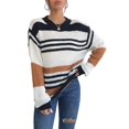thumbnail image 2 of Women'S Fall Winter Striped Color Block Short Sweater Long Sleeve Crew Neck Loose Knit Pullover Tops Orange Color L, 2 of 9