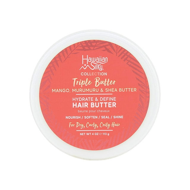 Mantequilla para el cabello de mango sedoso hawaiano y mantequilla de Murumuru, 4 onzas líquidas con manteca de karité para nutrir, suavizar, sellar y brillar, hidratar y definir la colección triple d