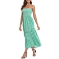 thumbnail image 6 of HDE Women's Strapless Maxi Dress Bohemian Sundress Ditsy Green Floral Ruffle L-XL, 6 of 6