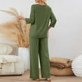 thumbnail image 5 of Women's Ribbed Knit Sweatsuit 2 Piece Set 2025 Crewneck 3/4 Sleeve Top and High Waist Wide Leg Sweatpants Casual Matching Lounge Outfit with Pockets Comfy Tracksuit Solid Color Coordinates, 5 of 8