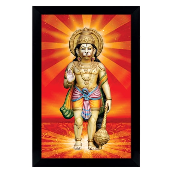 IBA Indianbeautifulart Lord Hanuman Picture Frame Religious Poster Black Wall Frame Deity Photo Frame Wall Decor For Home/ Office/ Temple-6 x 8 Inches