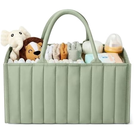 Portable Nursery Diaper Stackers Organizer for Baby Shower, Newborn with Diaper Bag, Green