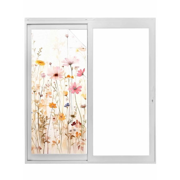Colorful Wildflower Window Privacy Film, Botanical Vintage Floral Country Retro Static Cling UV Sun Blocking Tint Film Heat Control Windows Films for Bedroom Bathroom, Window Stickers 17.7"x39.3"