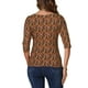 thumbnail image 3 of Camiseta básica de ajuste slim con cuello redondo y mangas de codo para mujer INSPIRE CHIC, camiseta casual impresa S Coffee-Paisley, 3 of 5
