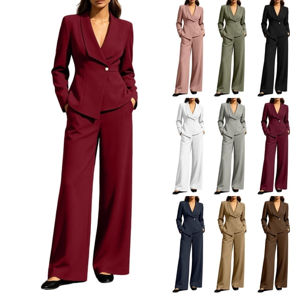 Women's 2 Piece Suits Business Casual Blazer and Pants Sets Dressy Outfits Office Work Suits for Women Solid Color Long Sleeves Suit