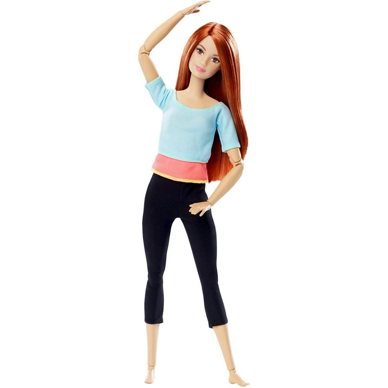 Barbie Made to Move Posable Doll in Pastel Blue Color-Blocked Top and Yoga  Leggings, Flexible with Red Hair
