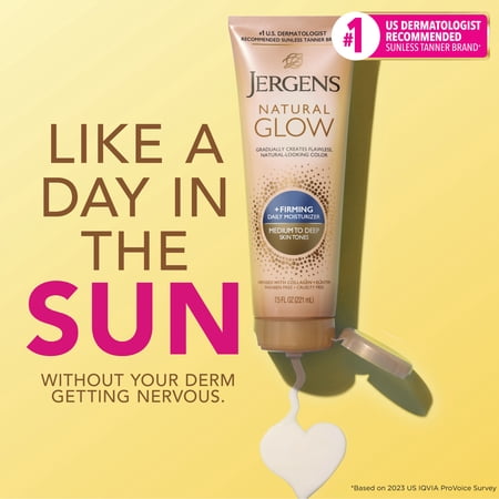 Jergens Natural Glow Firming Daily Moisturizer Medium to Tan Sunless Self Tanner Lotion, 7.5 oz