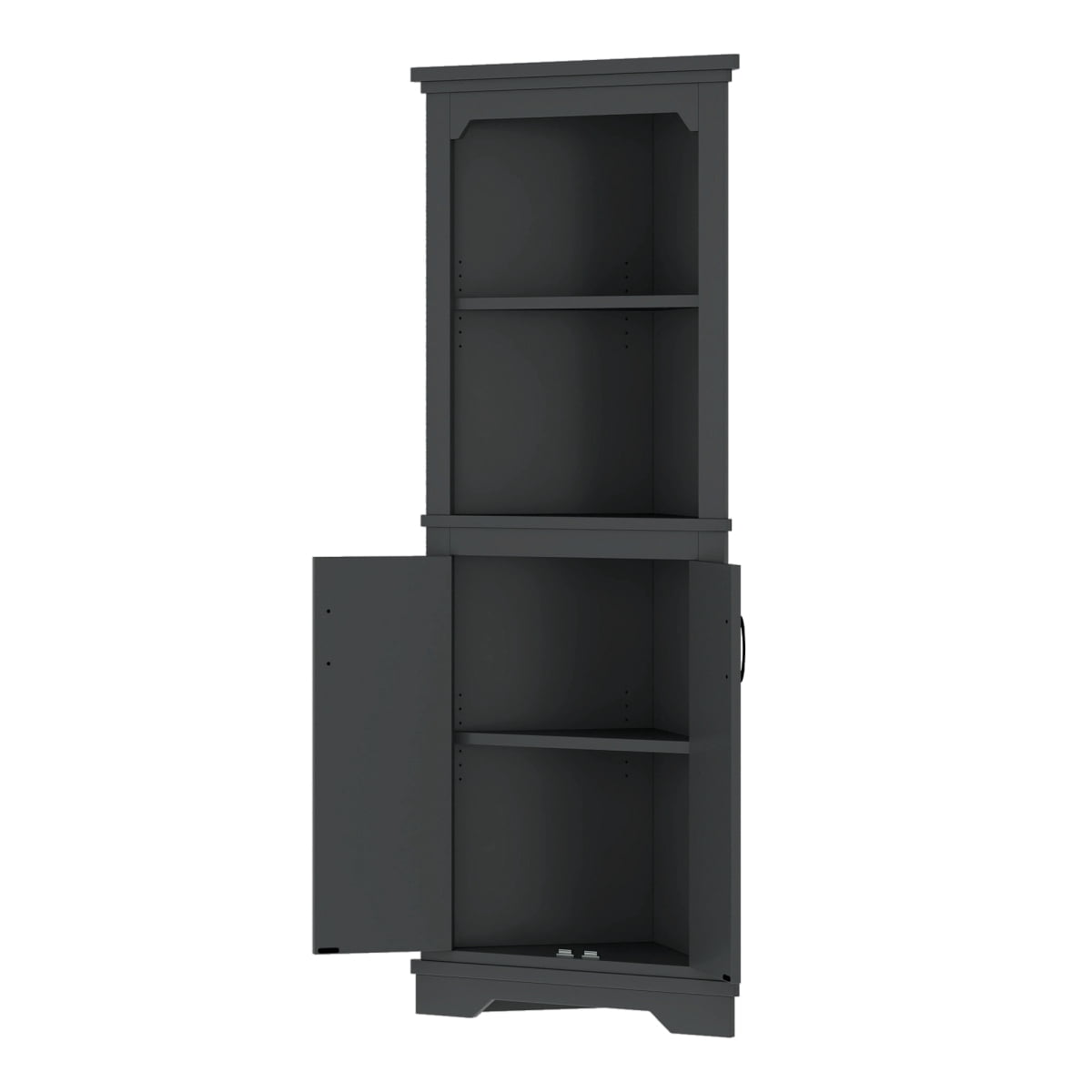 Tall Corner Cabinet with Doors for Living Room, 69.4" Storage Cabinet with Open Shelves, Space-Saving Corner Storage for Bathroom Dining Room Kitchen, Black
