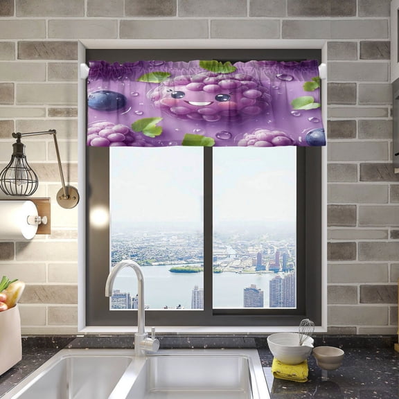 BZSMCE Alance Curtains Cut Grape Smile Design Modern Style Pattern Window Curtain Valance 52W" x 18L" for Kitchen Living Room Bedroom