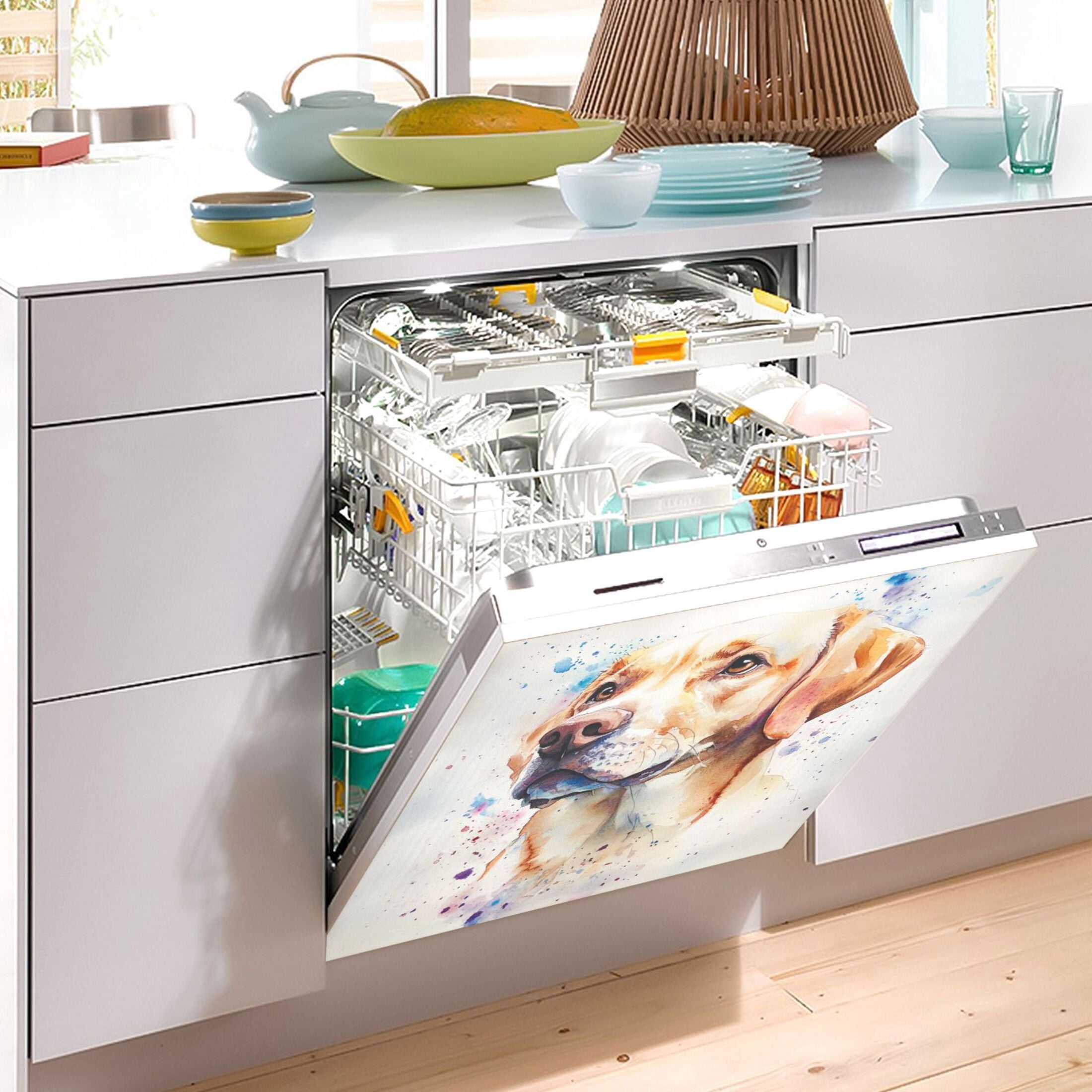 Dishwasher Magnetic Sticker 23x26 Inch Refrigerator Magnetic Sticker Washing Machine Magnetic Sticker Kitchen Panel Magnetic Sticker Home Decor Brown Watercolor Dog