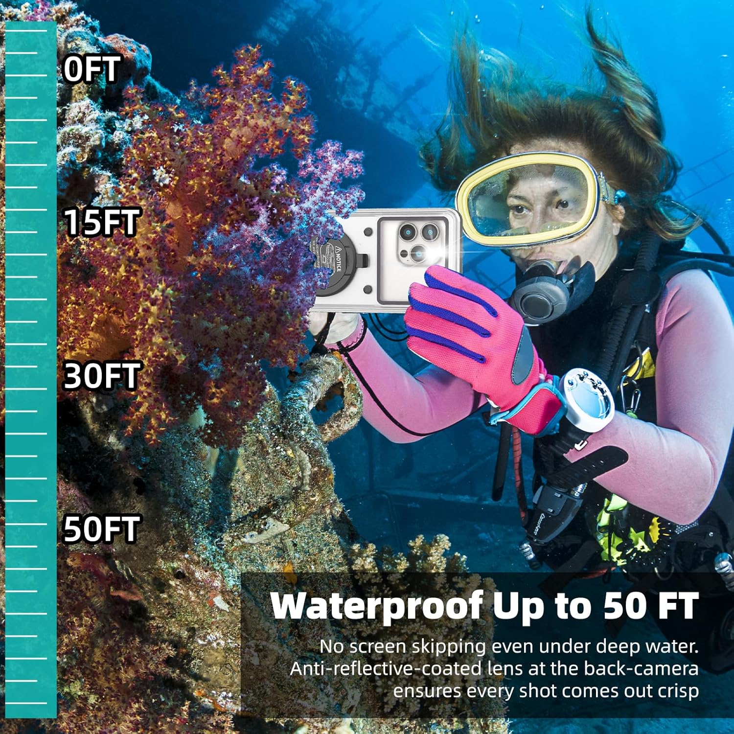 Waterproof Phone Case/Pouch,[15m/50ft] Photo&Video Self-Check Underwater Pouch Dry Bag Beach Travel Essentials Snorkeling Case for iPhone 15 14 13 11 12/Samsung S24/LG,Google/Xiaomi/Nokia/Motorola