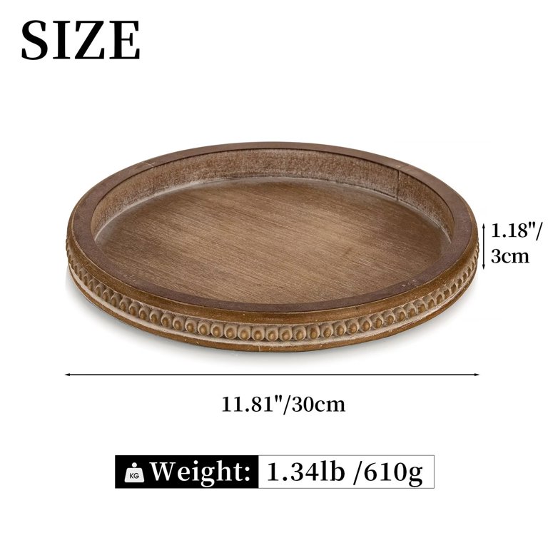 Hanobe Round Wood Decorative Tray Rustic Coffee Table Tray Farmhouse Tray  Decor Brown Centerpiece Wooden Serving Trays Rounded Tray for Kitchen  Counter Boho Ottoman Tray for Home 