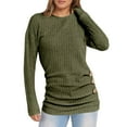 thumbnail image 3 of Women's Long Sleeve Tops Tshirts Plus Size Winter Knitted Ladies Soft Button Crewneck Ribbed Fashion Fall Clothes for Women Tees Blouses Green L, 3 of 9