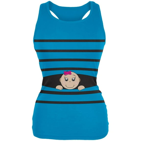 Striped Peeking Baby Girl Pale Blue Juniors Soft Tank Top - Large