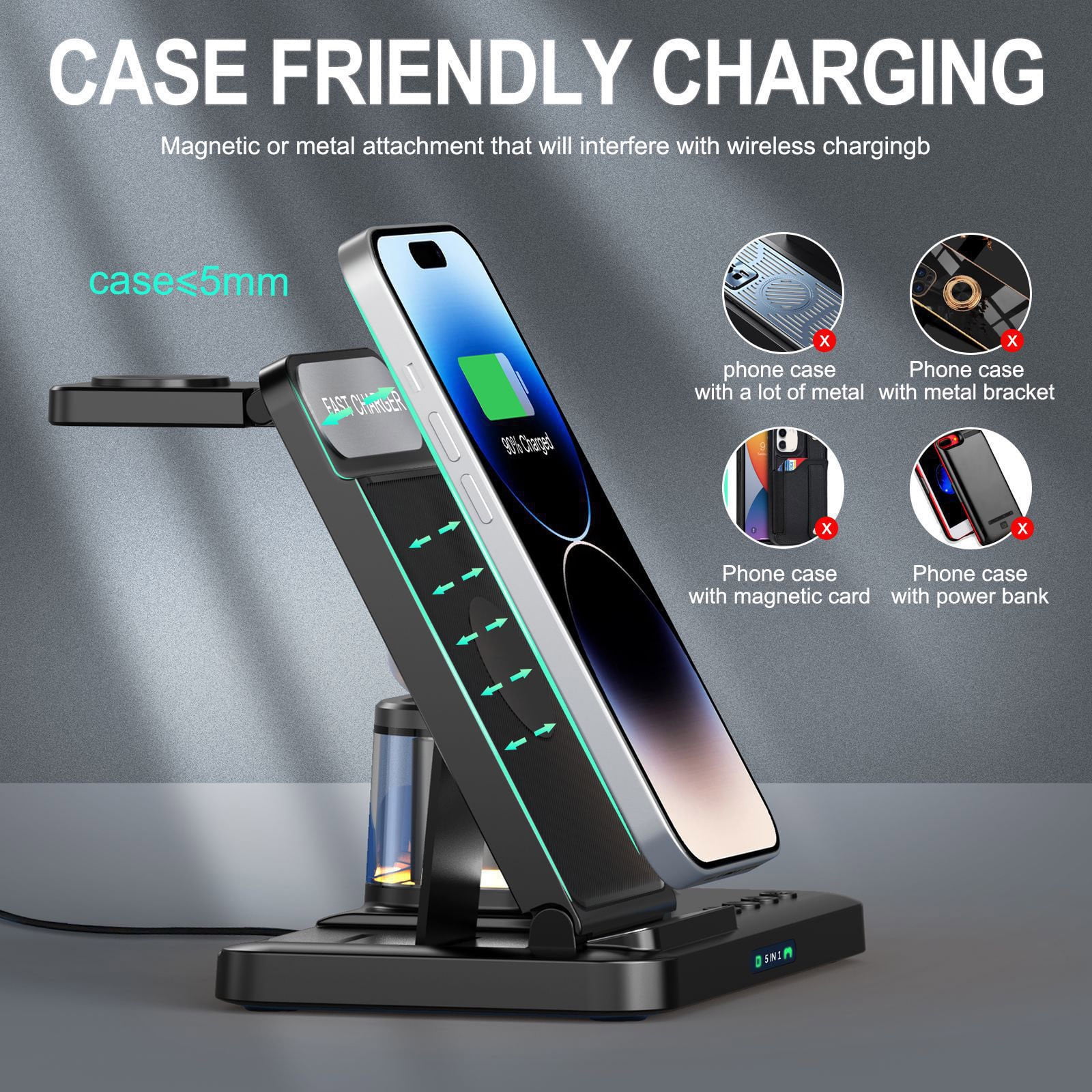 XGFHYJEH Charging Station, Wireless Charging Station, Charging Station for Multiple Devices, Wireless Charging, 15W Charge Station, Wireless Charge, for Android, Iphone, Apple, Samsung, Ipad
