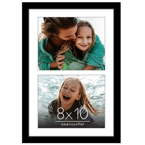 Americanflat 8x10 Double Picture Frame with Shatter-Resistant Glass Fits 2 use as One 12x18 Poster Frame - Black