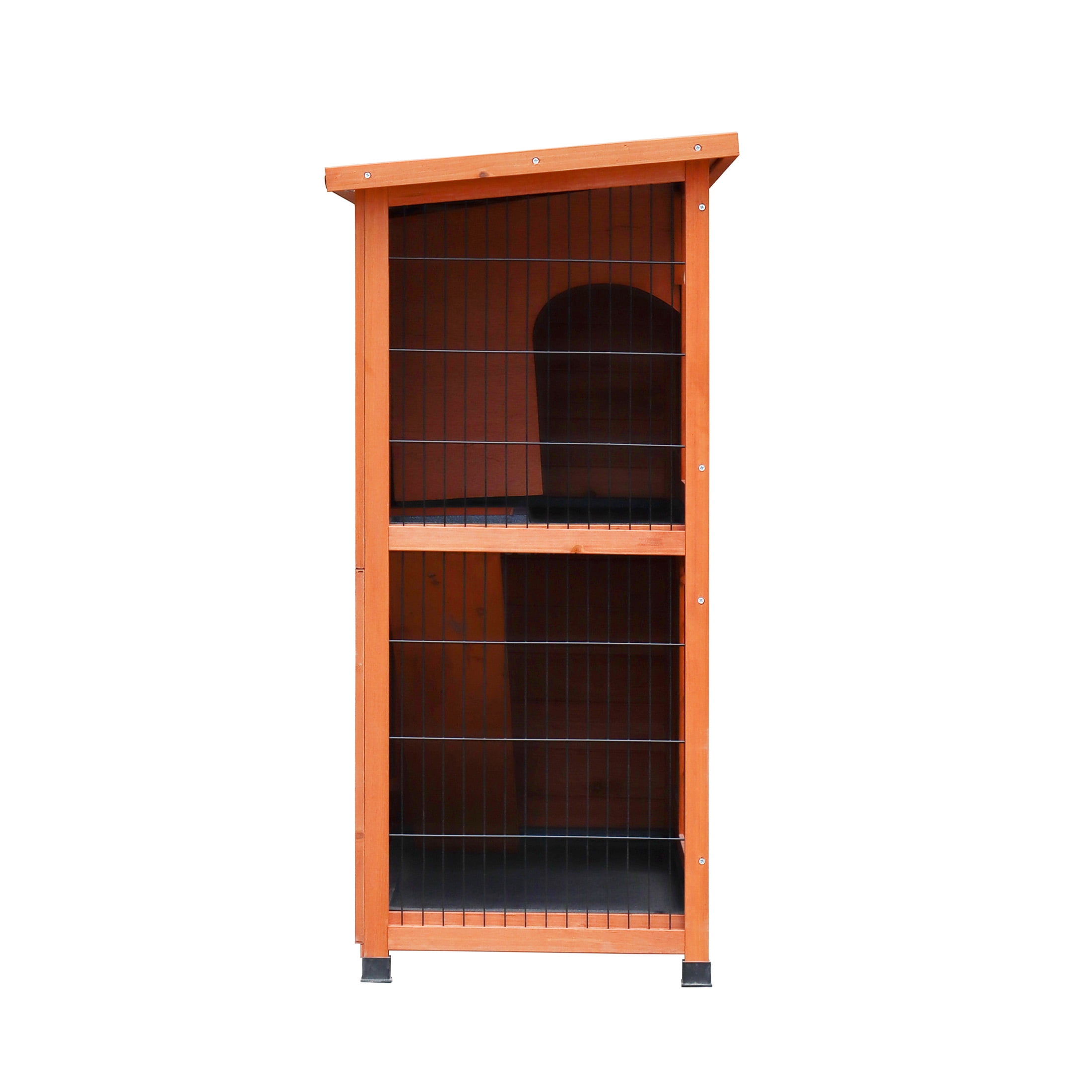 JERFIT 2-Story Rabbit Hutch with Outdoor Run, Natural Wood & Metal Bunny Cage, Waterproof Roof, No-Leak Pull-Out Trays, Non-Slip Ramp for Rabbits & Small Animals