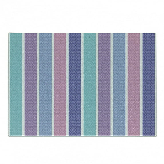 Pastel Cutting Board, Abstract Art Style Vector Illustration of Polka Dot with Stripes Print, Decorative Tempered Glass Cutting and Serving Board, Small Size, Violet and Violet Blue, by Ambesonne