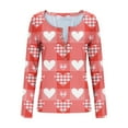 thumbnail image 4 of Valentine's Day Shirts for Women Long Sleeve Ribbed Knit Slim Fit Love Heart Graphic Stretchy Button Up Pullover Tops (XXL, Watermelon Red), 4 of 9