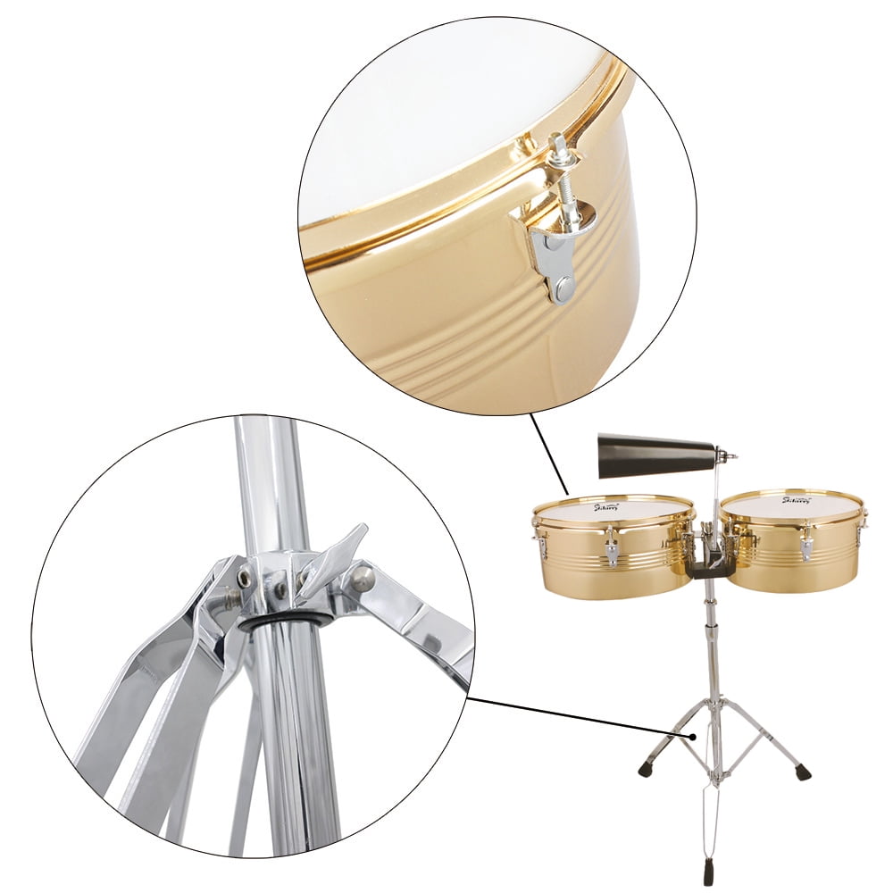 13" & 14" Timbales Drum Set with Stand and Cowbell Golden