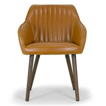 Set of 2 Alaura Arm Chair in Caramel Brown Faux Leather with Beech Legs