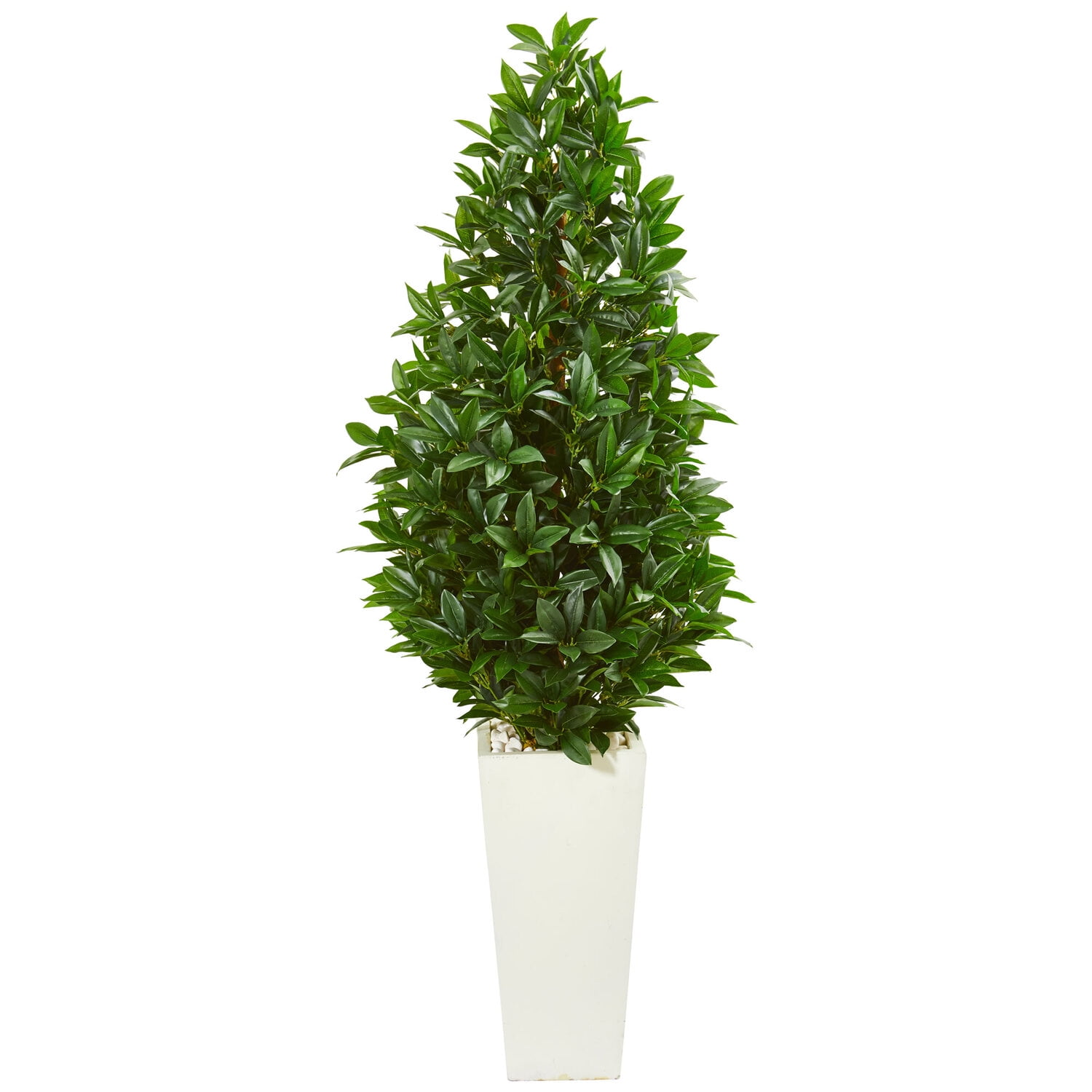 Nearly Natural 63in. Bay Leaf Cone Topiary Artificial Tree in White