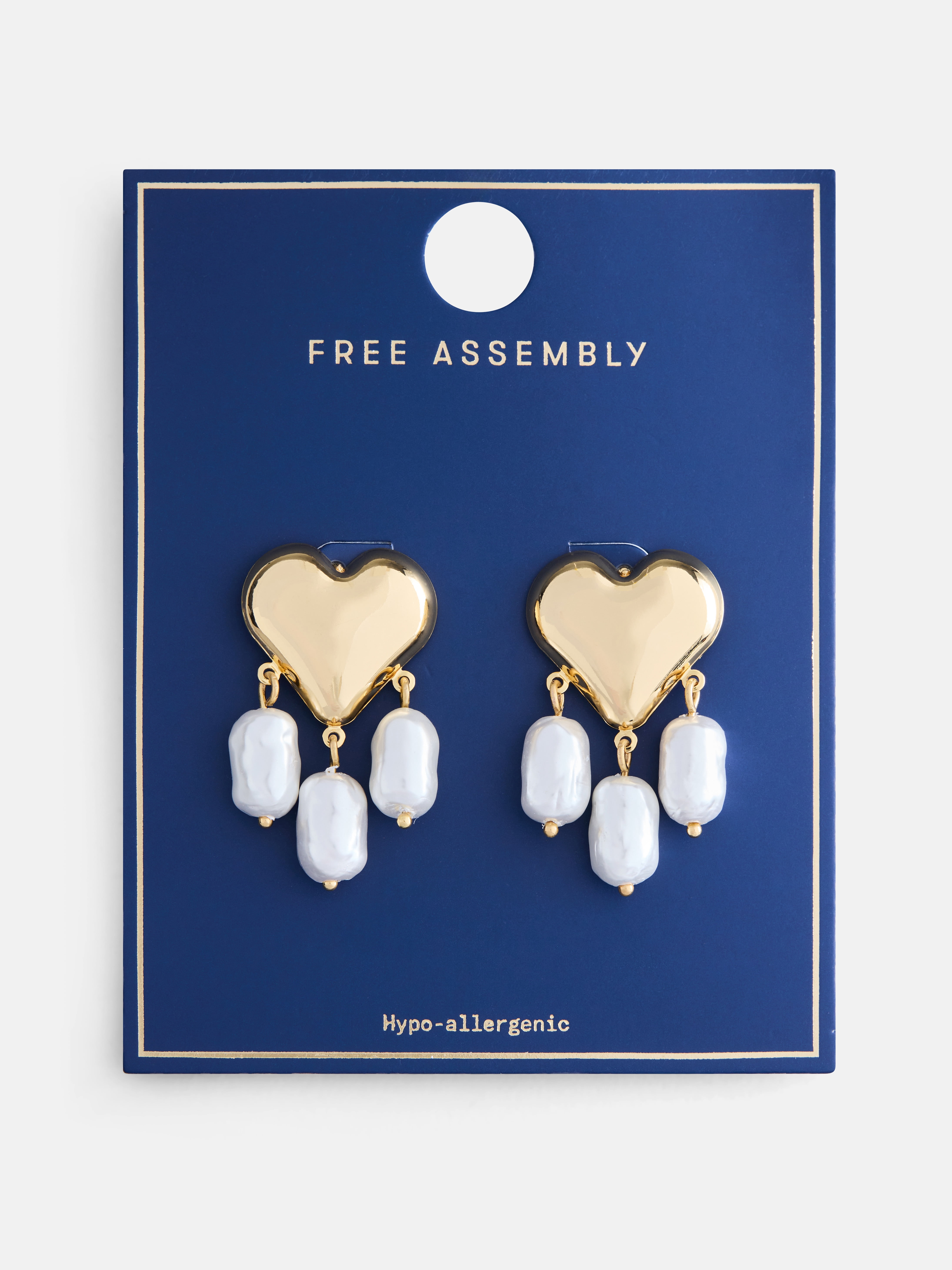 Free Assembly Women's Gold Tone Heart and Faux Pearl Drop Earrings