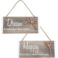 thumbnail image 1 of 2 placas colgantes de madera de 5 x 10 pulgadas, adornos inspiradores de madera con cordón de cáñamo, decoración rectangular de pared con palabras (feliz y sueño)., 1 of 7