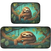 Wellsay Cute Sloth Kitchen Rug Set of 2 Non Slip Washable Cushioned Anti-Fatigue Kitchen Mat Comfort Standing Floor Mat for Kitchen Washroom Bedroom