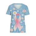 thumbnail image 1 of Women's Short Sleeve V-Neck Scrub Tops, Nursing Work Uniform with Breast Cancer Awareness Ribbon Print and Pocket, Soft Stretch Fabric, 1 of 6