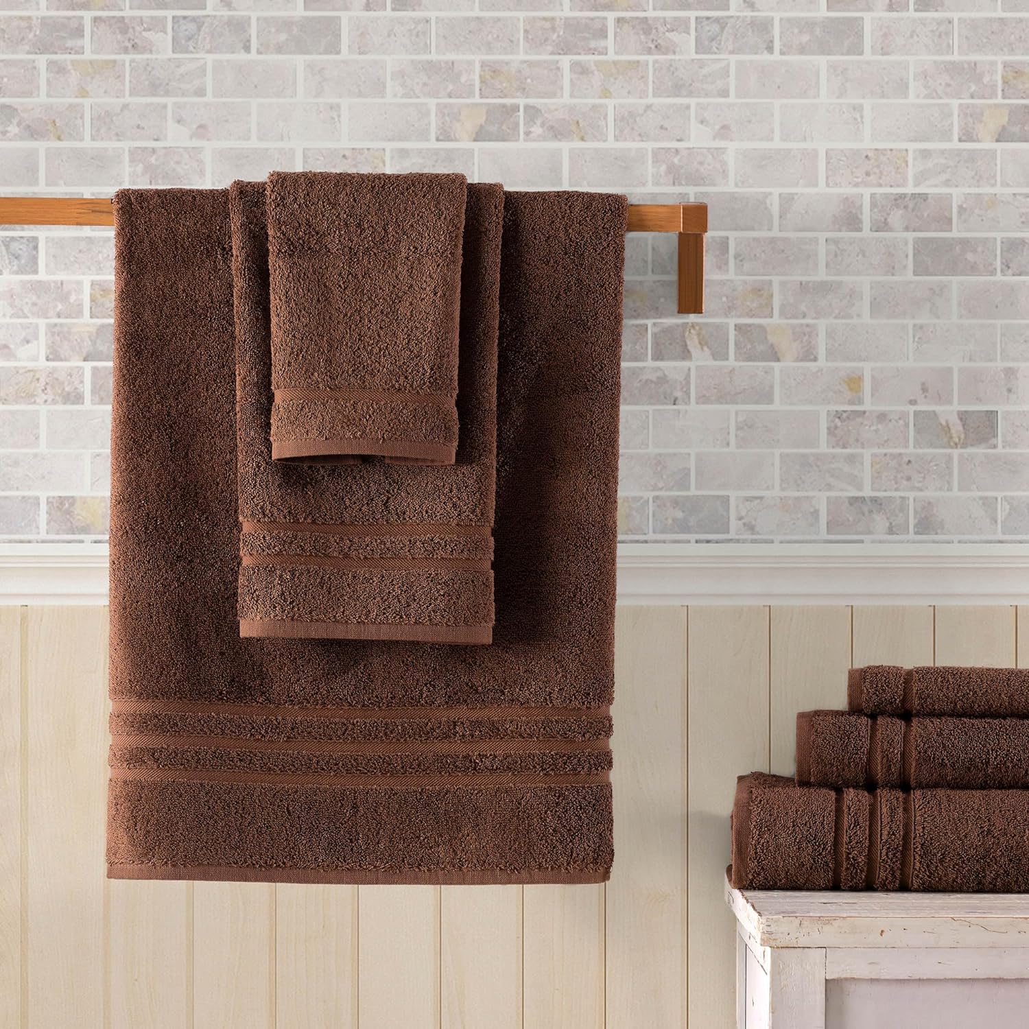 Hawmam Linen Bathroom Accessories - 6-Piece Bathroom Set - 100% Turkish Cotton - 2 Bath Towels, 2 Hand Towels, 2 Washcloths - High Absorbent, Quickdry, Plush - Dorm Room Essentials - Luxury 600 GSM