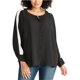 thumbnail image 1 of Rachel Roy Blusa con botones y mangas a rayas para mujer, negro, 3X, 1 of 1
