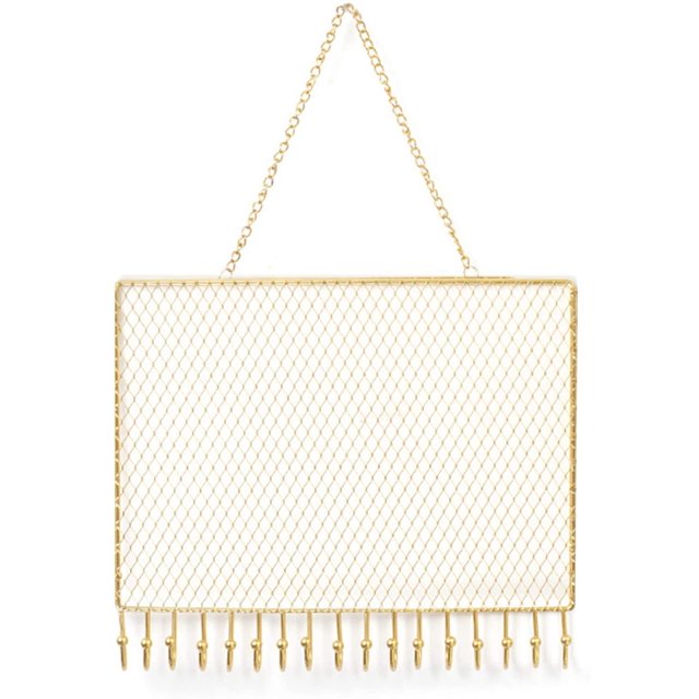 1 pieza (18 * 28 cm) Organizador de joyas colgante, colgador de exhibición de aretes montado en la pared de metal con ganchos, collares de malla dorada, soporte para pulseras, estante de almacenamiento para armario para niñas y mujeres Rojo Verde