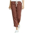 thumbnail image 2 of Leesechin Cargo Pants for Women casual drawstring elastic waist cotton linen nine-quarter Trousers on Clearance, 2 of 6