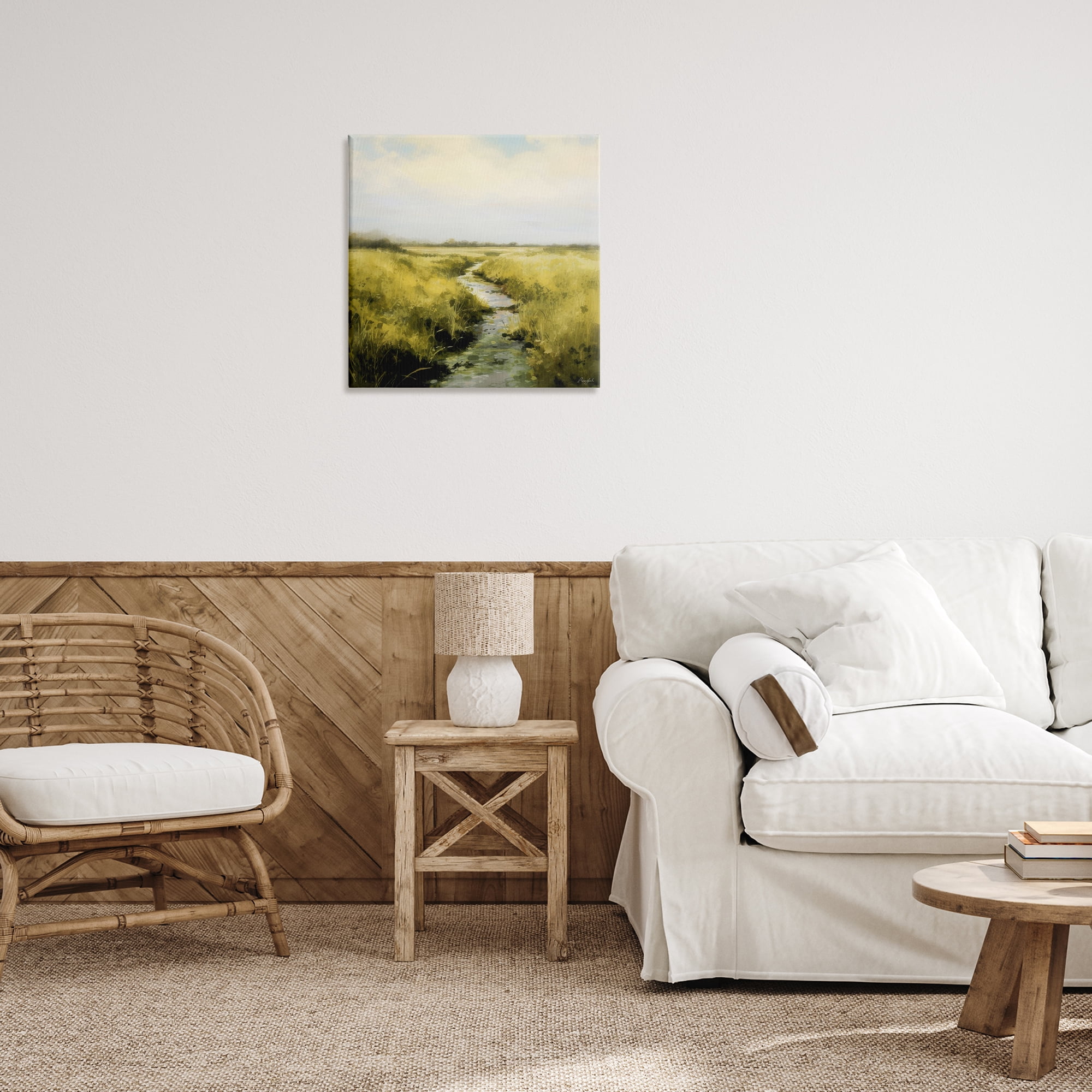 Stupell Industries Calming Horizon Stream Landscape & Nature Painting Wrapped Canvas Art Print Wall Art, 24 x 24