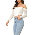 thumbnail image 4 of INSPIRAR CHIC Top Corto de Corsé de Manga Larga Transparente para Mujeres Blusa Off Shoulder Fruncida Push Up Fiesta Bustier con Varillas XS Beige, 4 of 6