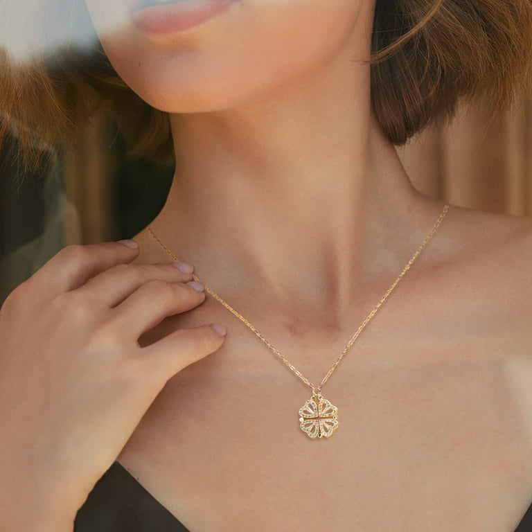 14K Rose Gold Four-Leaf Heart Clover Necklace