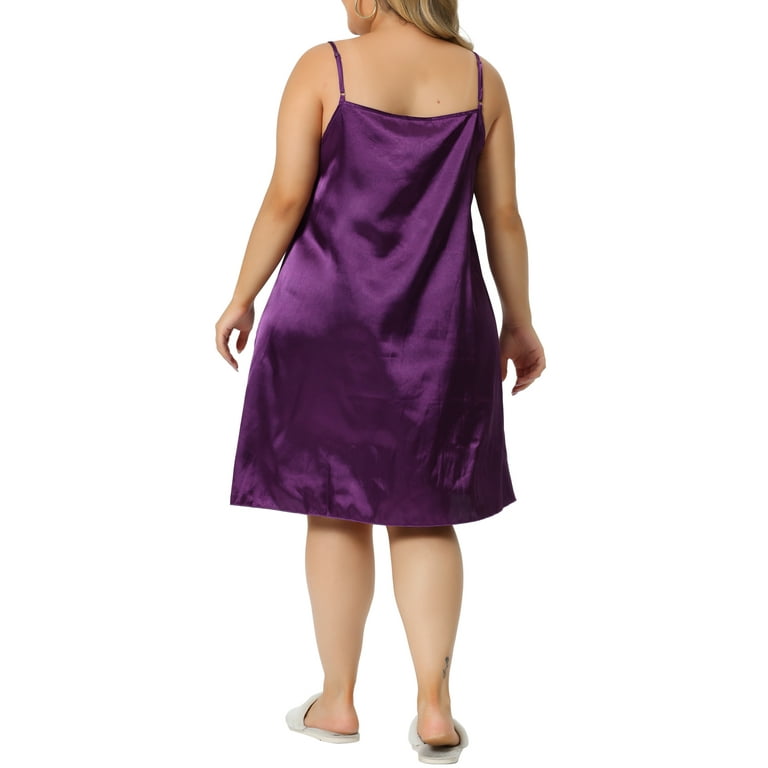 Unique Bargains Women s Plus Size Satin Sleeveles Lace Trim Nightgown Sleepwear 4X Purple