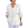 thumbnail image 3 of Dazajoo Womens 3/4 Sleeve Cotton Shirts Vintage Linen Blouses Button V Neck Tunic Tops Solid Color Tees Loose Fit Shirt,White,L, 3 of 6
