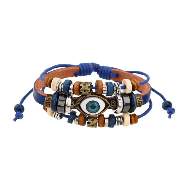 Pulsera de cuero de PU Brazalete de muñeca Regalos de moda Pulseras Vintage Azul jinwen Pulsera trenzada