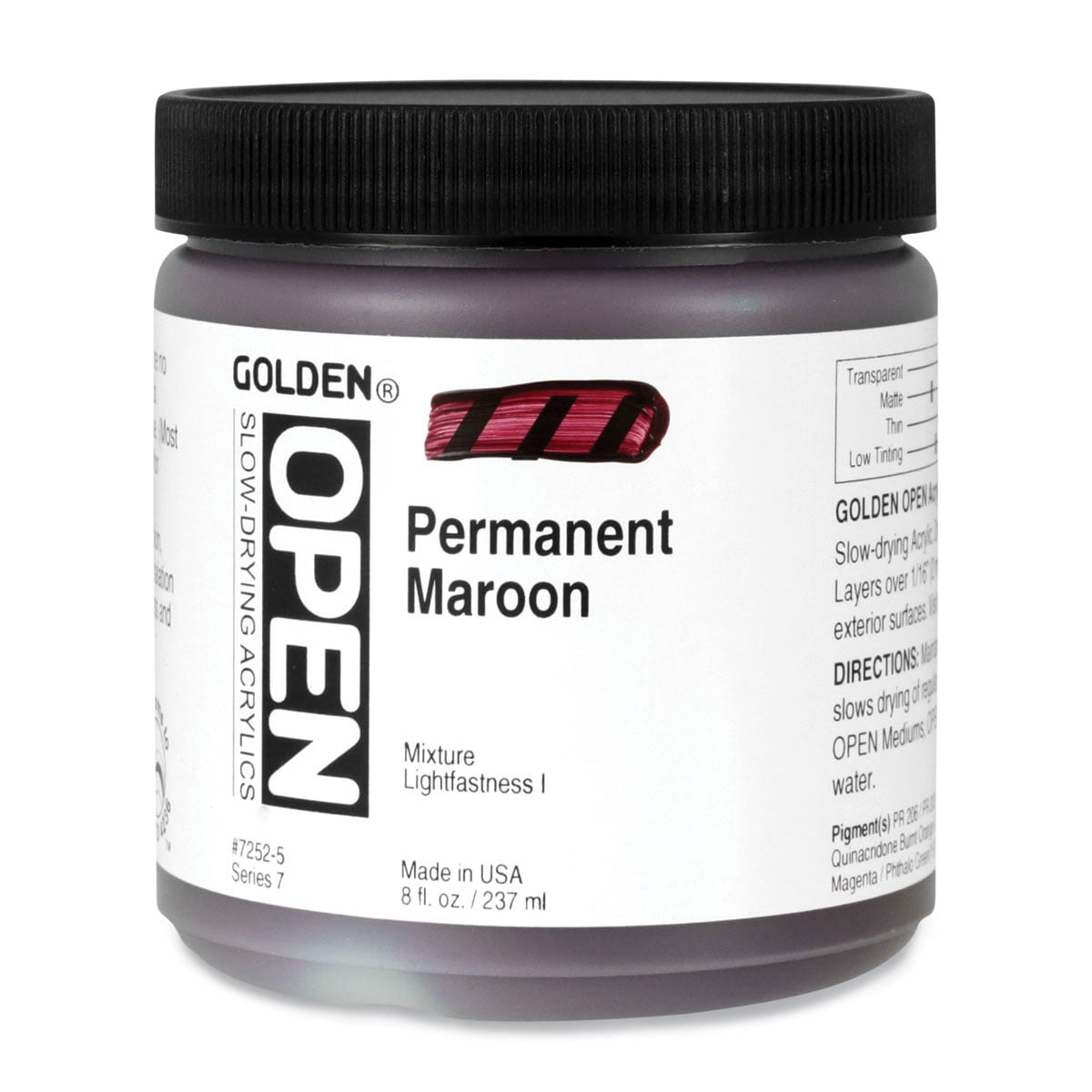 Golden Open Acrylics - Permanent Maroon, 8 oz Jar