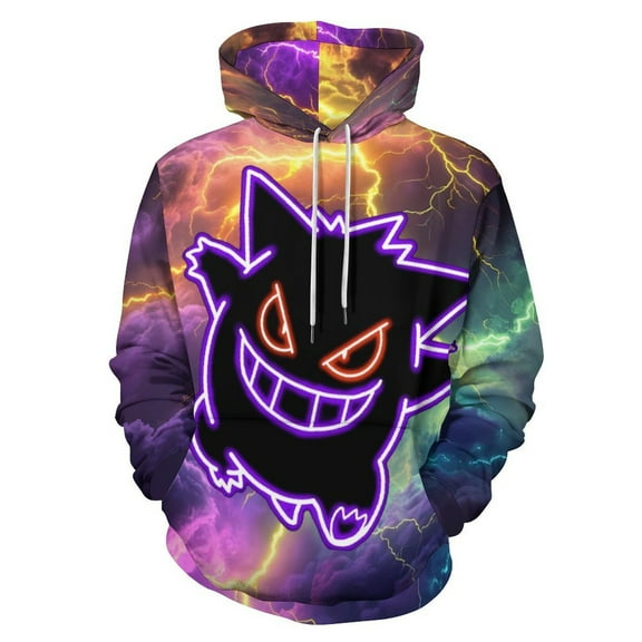 Gengar Hoodies for Men Women 3D Print Pullover Novelty Hooded Sweatshirt Hoodies with Big Pockets S